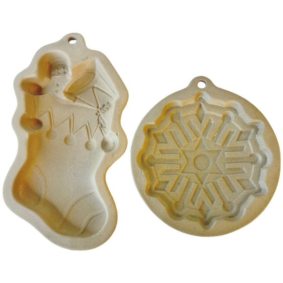2 Wilton Cookie Art Mold Christmas 1997 Ornament Stocking Stoneware Butter Paper - Picture 1 of 5